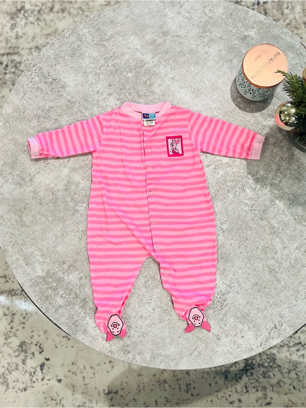Vintage Disney Piglet Striped Baby Footed Sleeper Onesie 6-9MOS